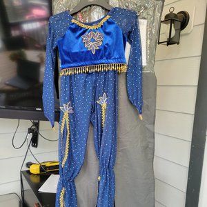 Dance costume, Arabian 2 peice blue and gold Child large
